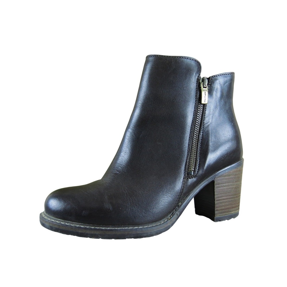 Eric Michael Womens 38 Brown Leather Ankle Boots Block Heel Side Zip Shoes